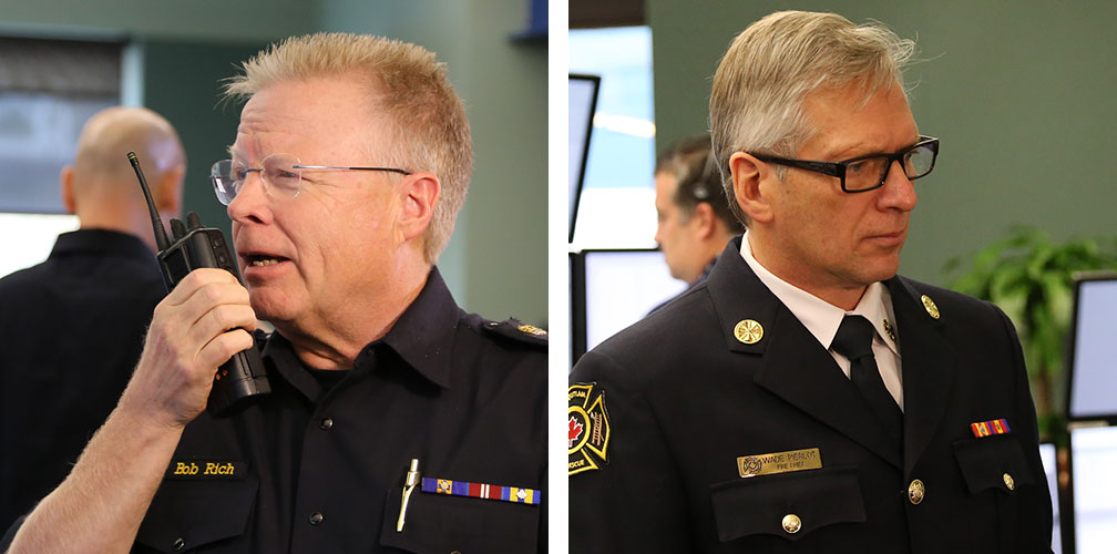 Abbotsford Police Chief Bob Rich (left) on September 19. Coquitlam Fire/Rescue Chief Wade Pierlot (now retired) on November 21.