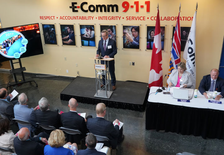 Board Chair Doug Campbell speaks at E-Comm AGM