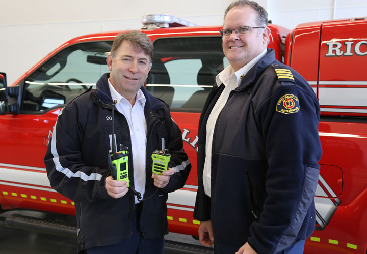 Richmond Fire-Rescue Chief Tim Wilkinson and Deputy Chief Kevin Gray received new radios earlier this year.